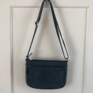 Fossil dark teal colored leather cross body bag